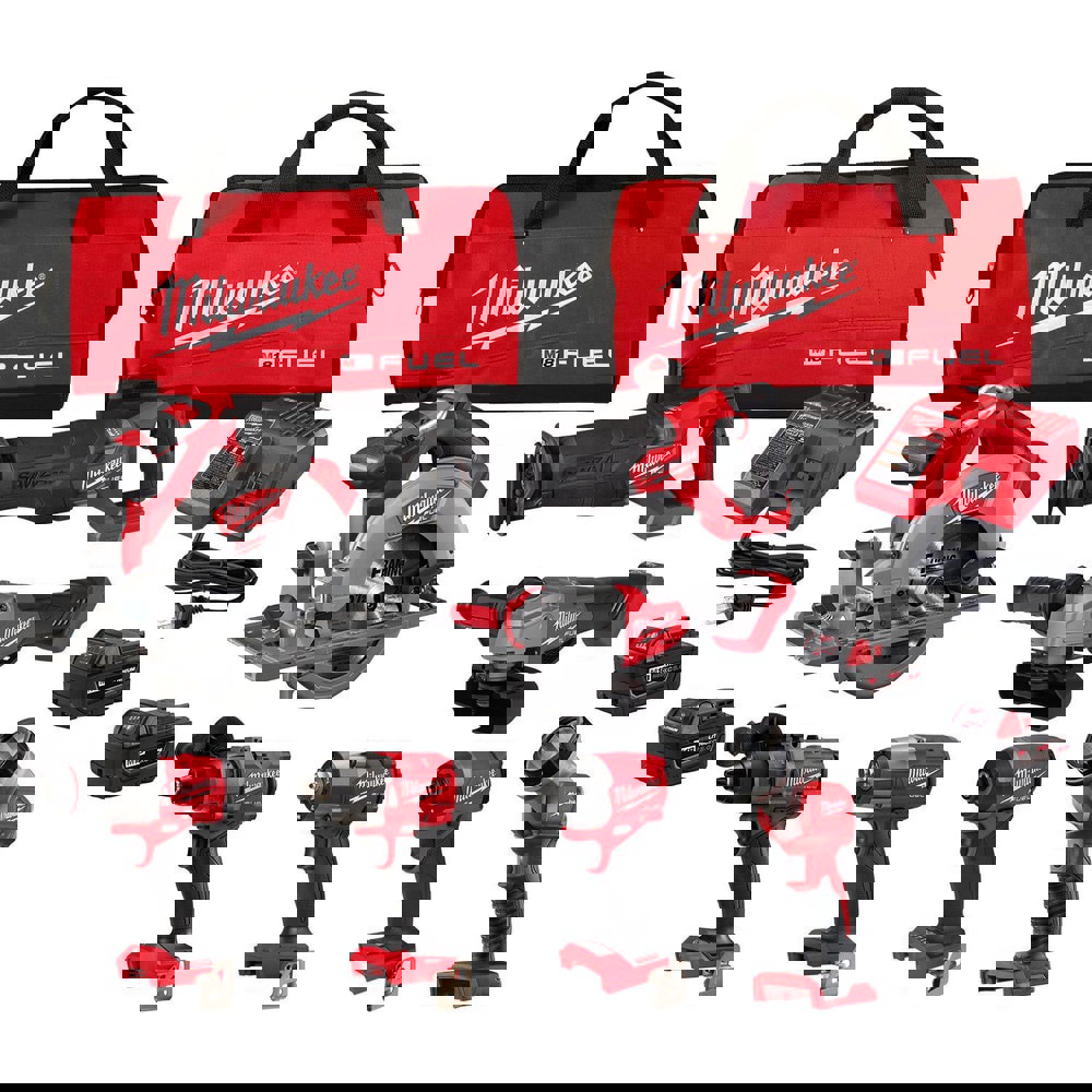 Cordless Tool Combination Kits; Kit Type: 1/2 in Hammer Drill/Driver; 1/4 in Hex Impact Driver; Circular Saw; Grinder; Impact Wrench; Reciprocating Saw; Worklight ; Voltage: 18.00 ; Batteries Included: Yes ; Battery Chemistry: Lithium-ion